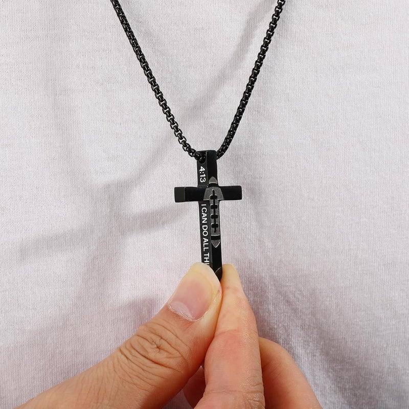 VULETO Football Cross Necklace for Boys Men, Stainless Steel Bible Verse Cross Pendant Chain Sports Gear Stuff Valentines Easter Christian Religious Jewelry Gifts for Teen Boys Kids - Image 3